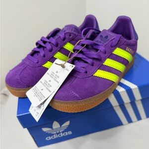 Adidas Gazelle Purple with Neon Yellow Stripes